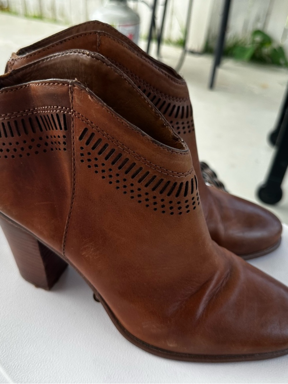 Vince Camuto Cognac Brown Perforated Leather Ankle Booties